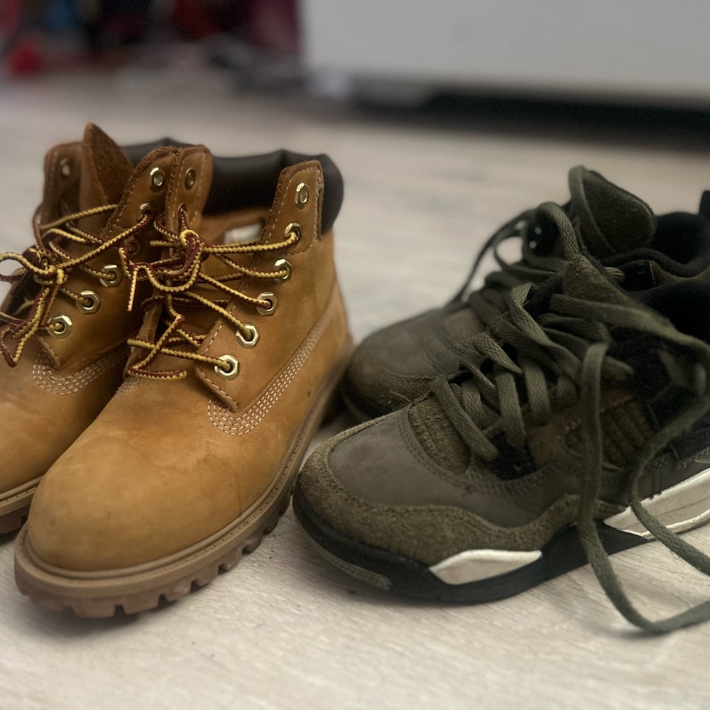 Timberland boots & Jordan 4s olive back to school kids  shoes